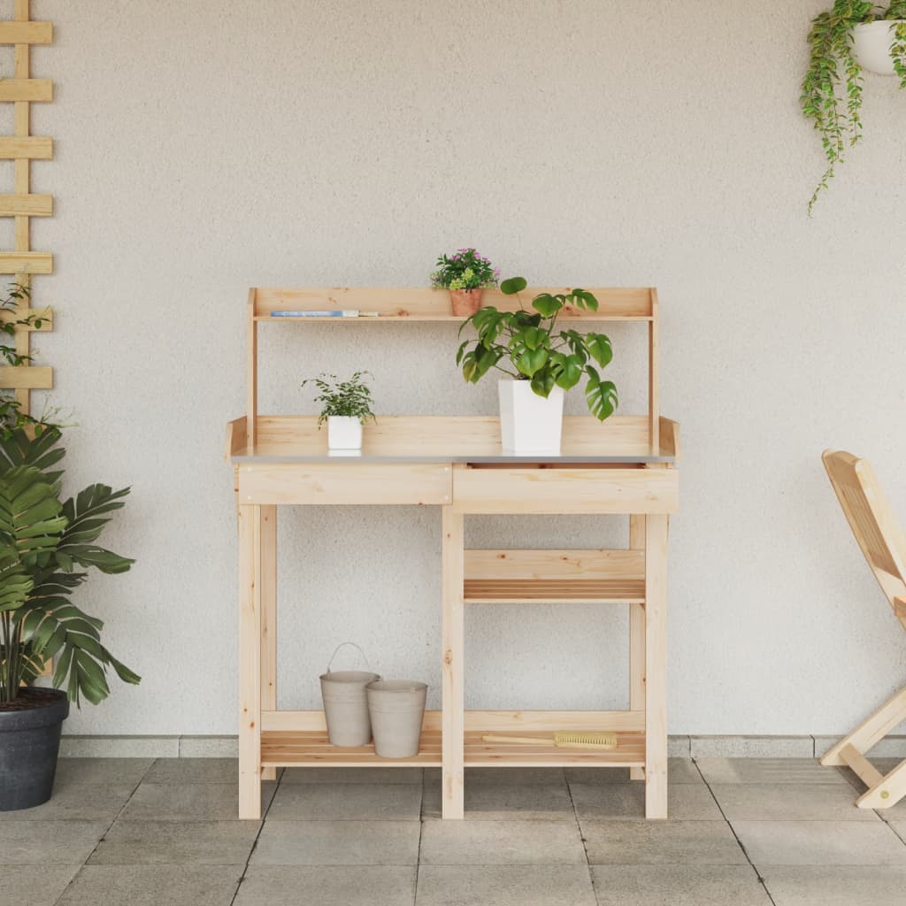 Banc de rempotage avec étagères bois massif de sapin