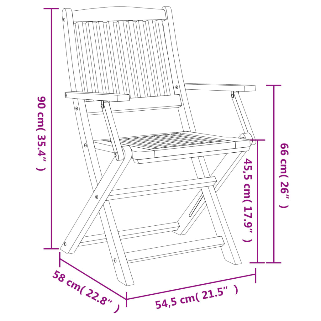 Chaises de jardin pliantes lot de 6 54,5x58x90 cm bois d'acacia