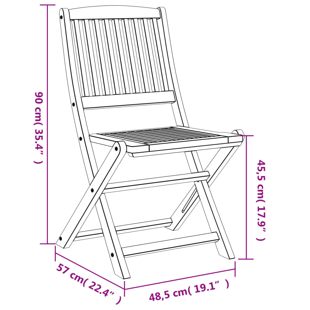 Chaises de jardin pliantes lot de 8 48,5x57x90 cm bois d'acacia