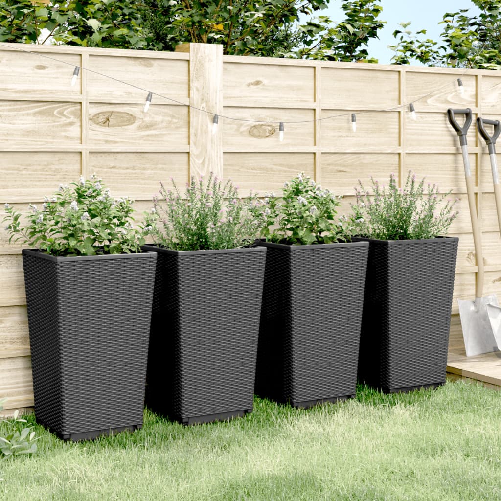 Jardinières 4 pcs noir 32,5x32,5x57 cm polypropylène