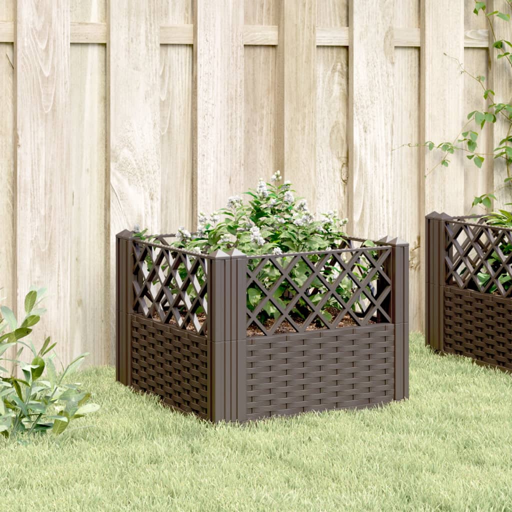 Jardinière avec piquets marron 43,5x43,5x43,5 cm PP