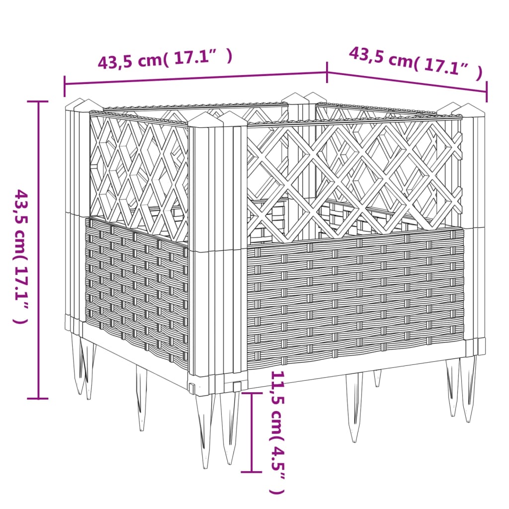 Jardinière avec piquets marron 43,5x43,5x43,5 cm PP