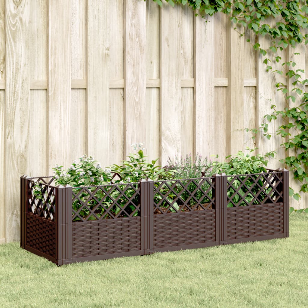 Jardinière avec piquets marron 123,5x43,5x43,5 cm PP