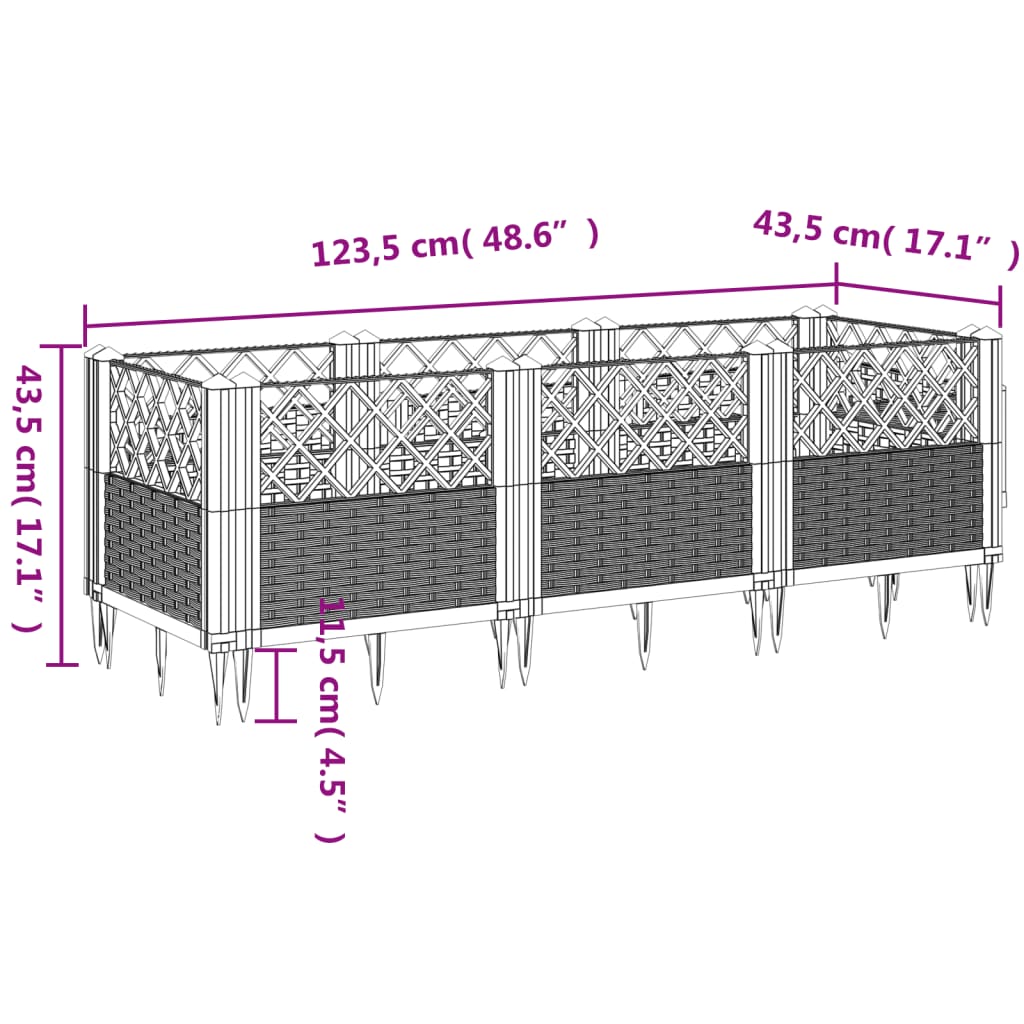 Jardinière avec piquets gris clair 123,5x43,5x43,5 cm PP