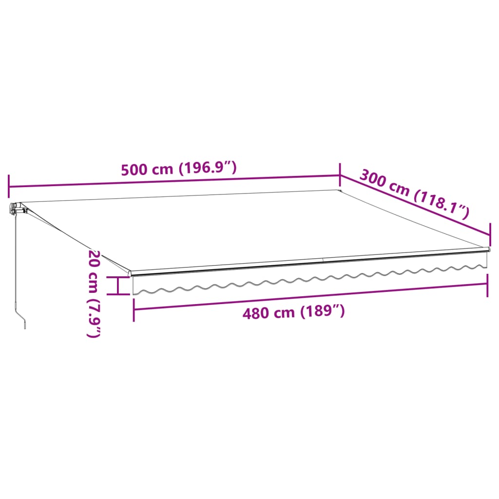 Einziehbare manuelle Markise mit burgunderroter LED 500x300 cm