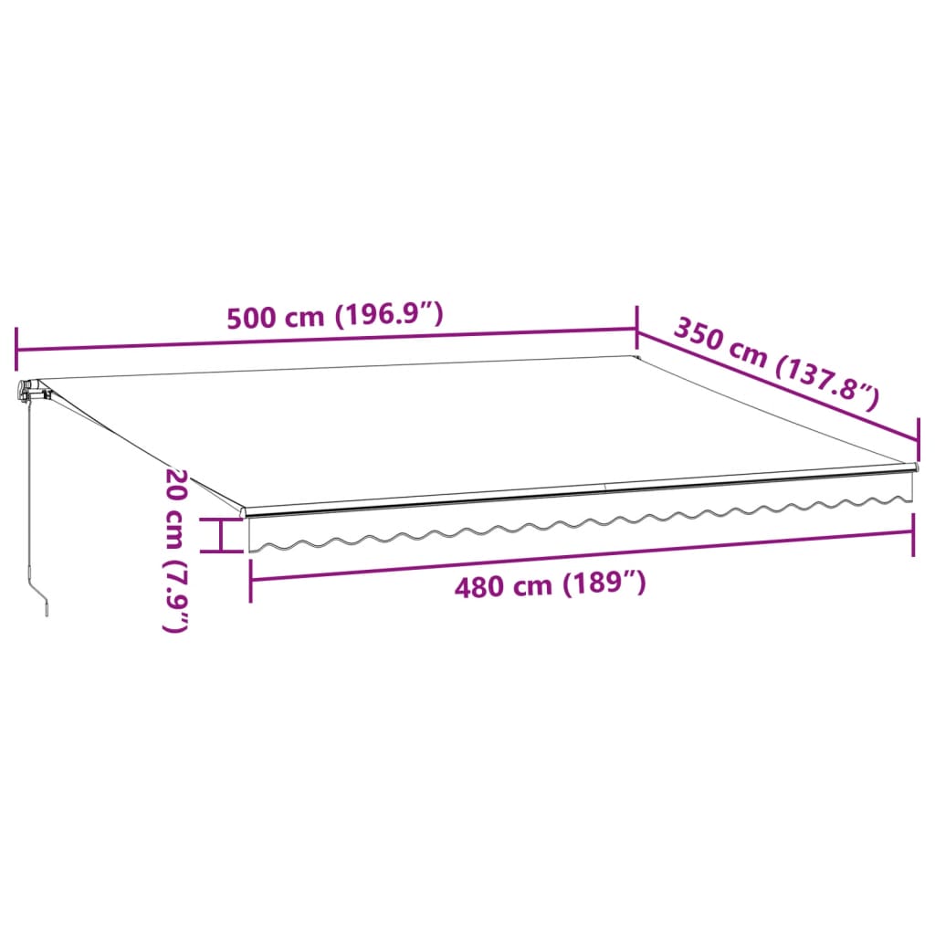 Einziehbare manuelle Markise mit burgunderroter LED 500x350 cm