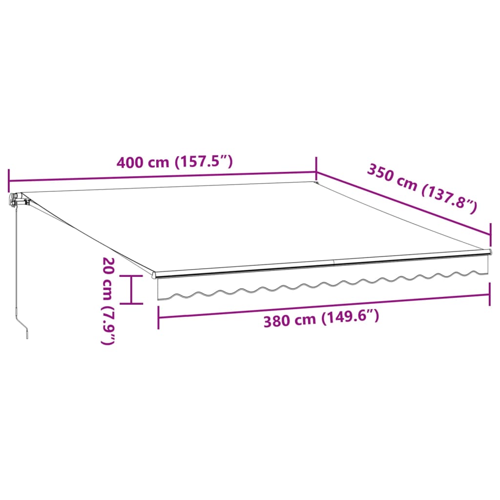 Einziehbare manuelle Markise mit burgunderroter LED 400x350 cm