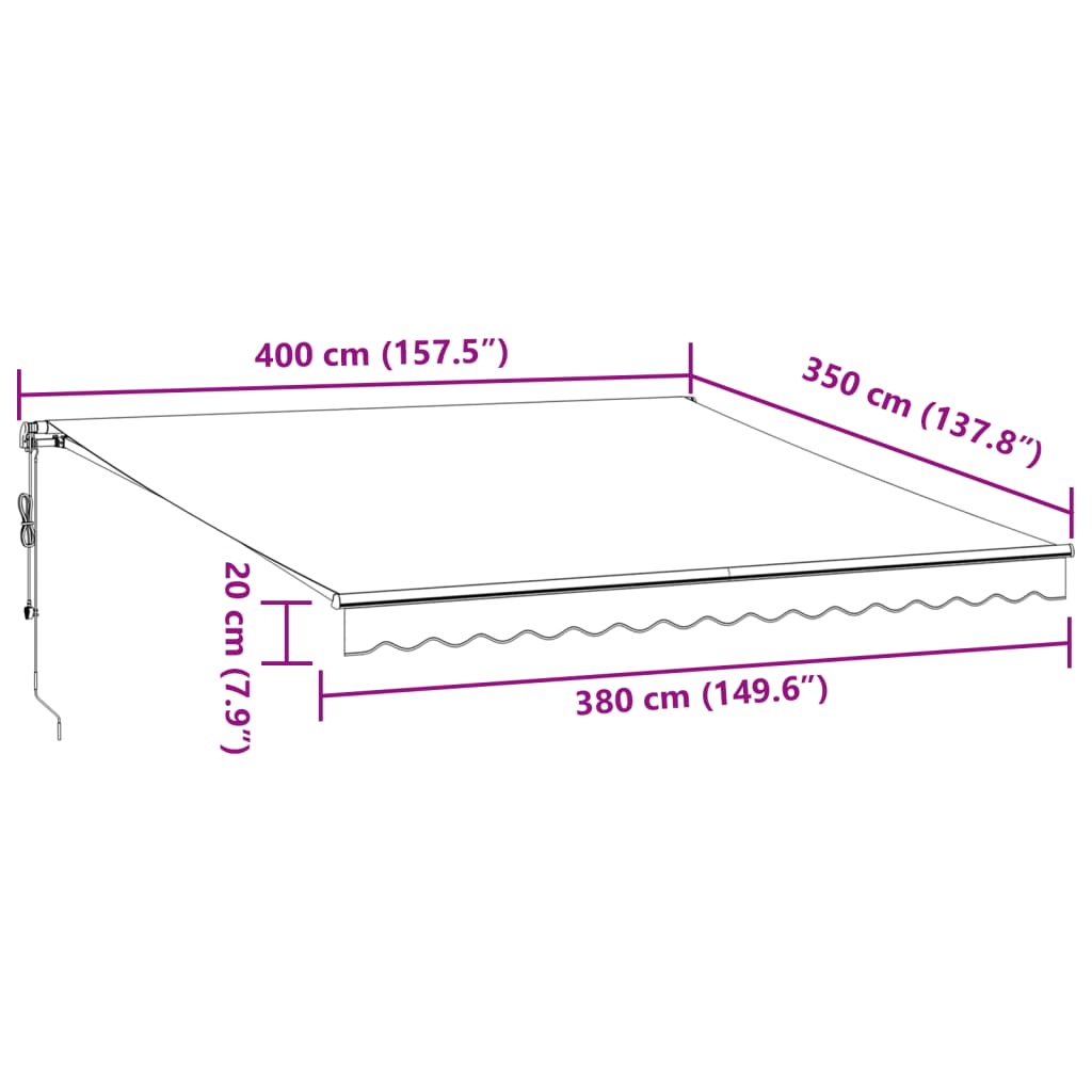 Burgunderrote automatische einziehbare Markise 400 x 350 cm