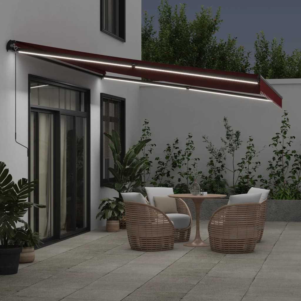 Manual retractable awning with LED burgundy 450x350 cm