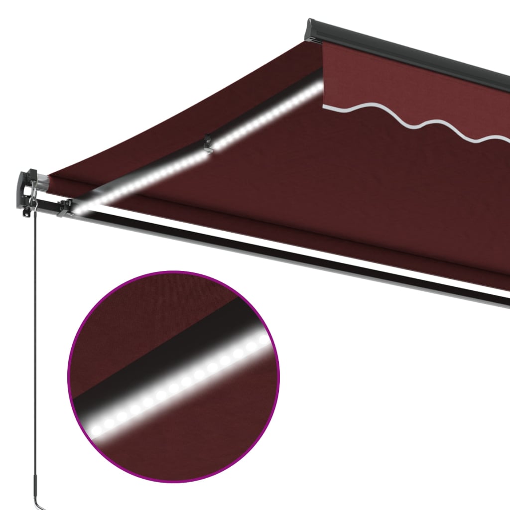 Manual retractable awning with LED burgundy 450x350 cm