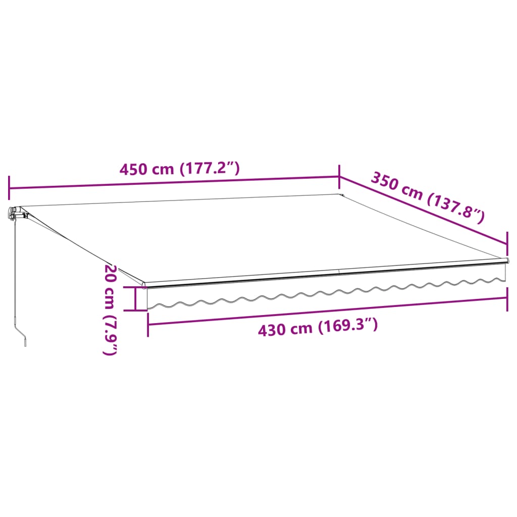 Manual retractable awning with LED burgundy 450x350 cm