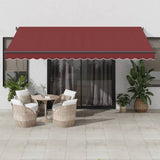 Manual retractable awning with LED burgundy 450x350 cm