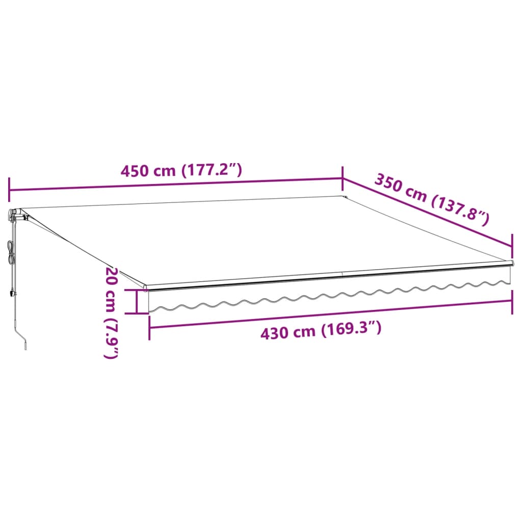 Burgunderrote automatische einziehbare Markise 450 x 350 cm