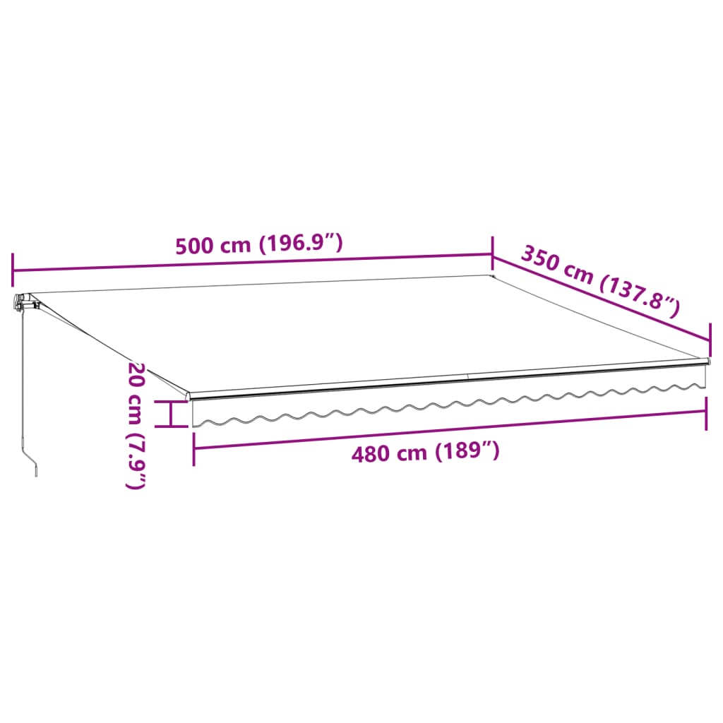 Einziehbare manuelle Markise mit burgunderroter LED 500x350 cm