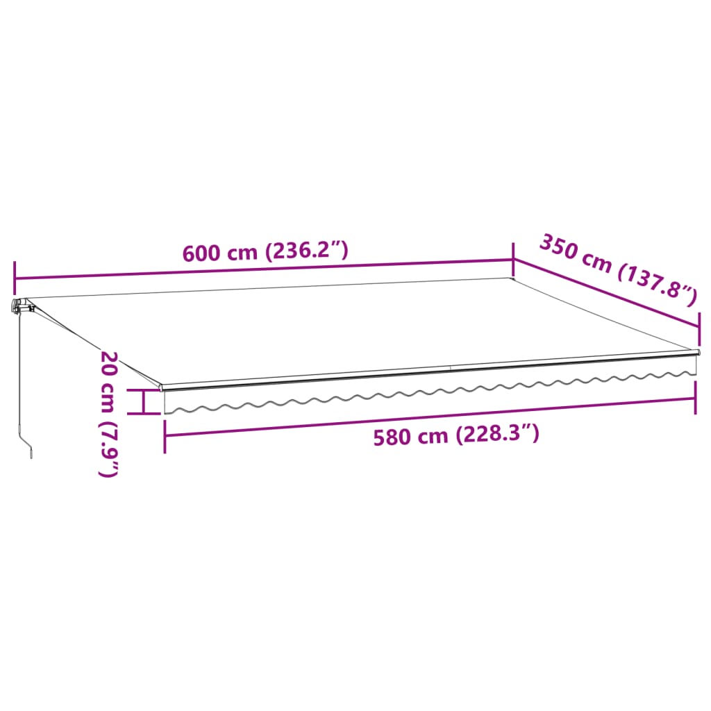 Einziehbare manuelle Markise mit burgunderroter LED 600x350 cm