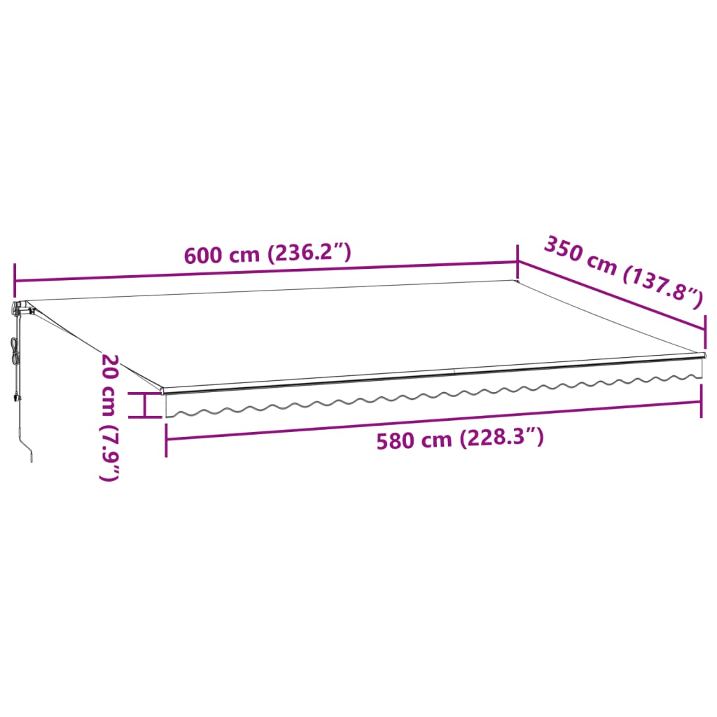 Burgunderrote automatische einziehbare Markise 600 x 350 cm