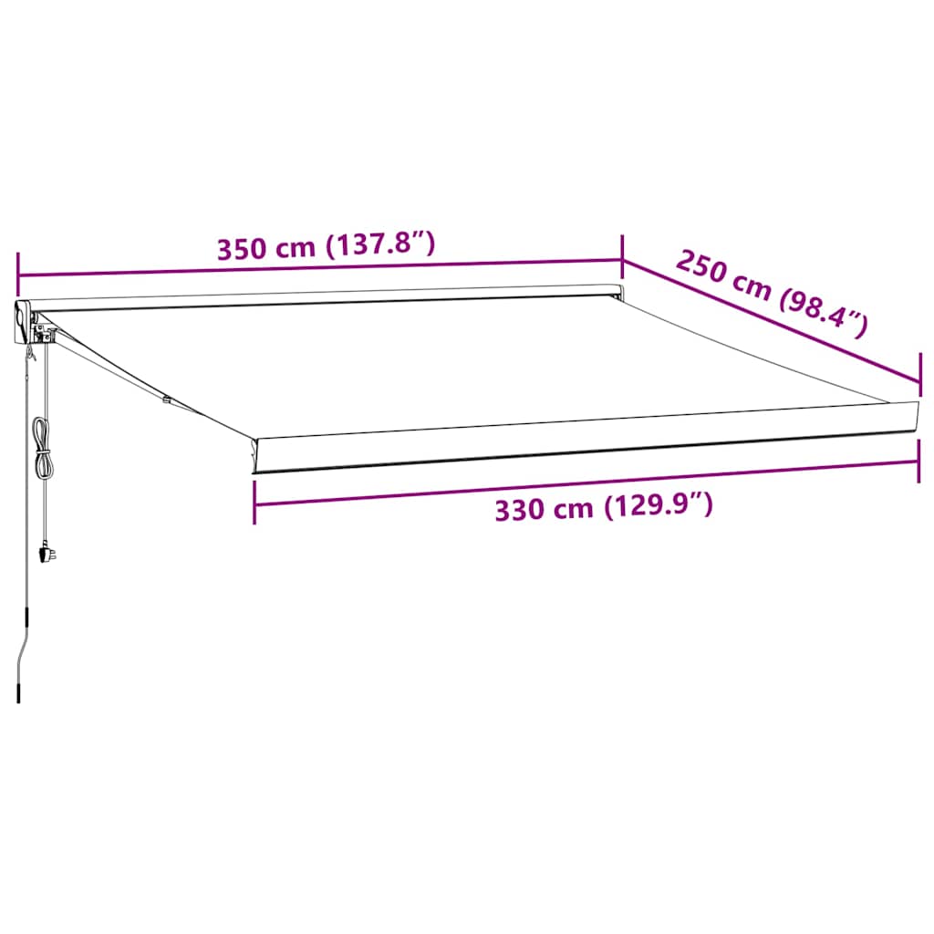 Burgunderrote automatische einziehbare Markise 350 x 250 cm