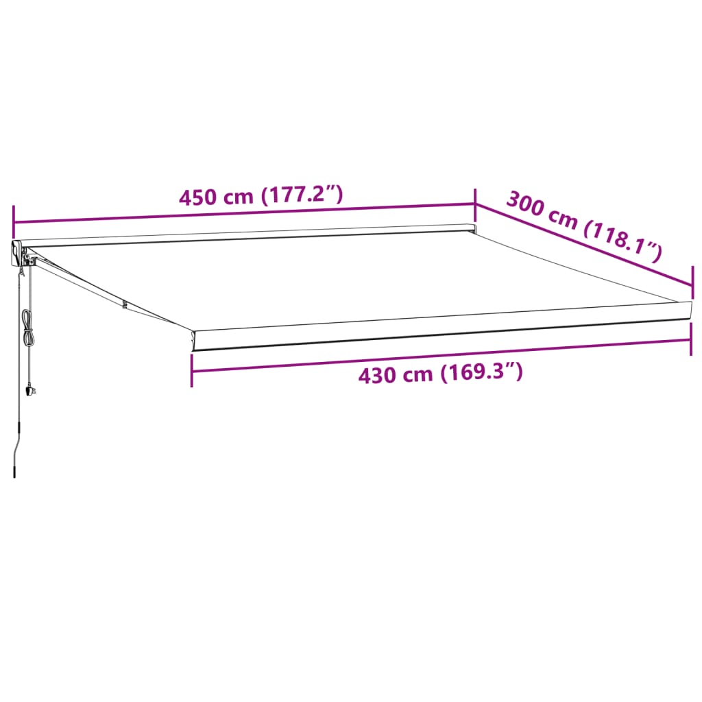 Auvent rétractable automatique bordeaux 450x300 cm