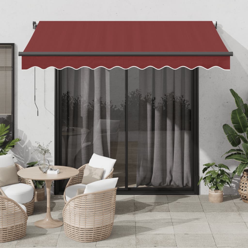 Manual retractable awning with LED burgundy 300x250 cm