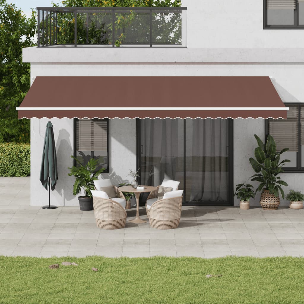 Manual retractable awning with LED brown 600x300 cm