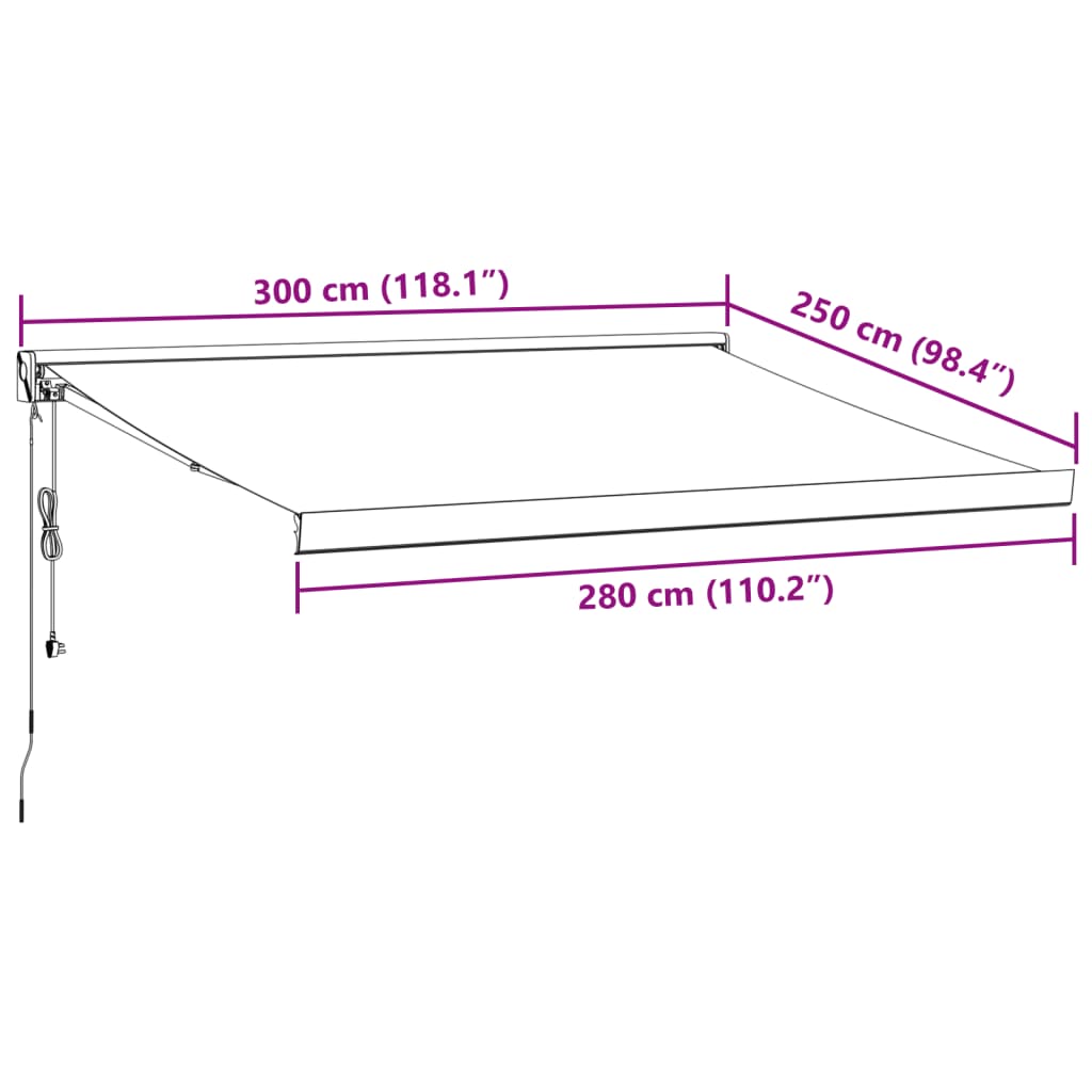 Braune automatisch einziehbare Markise 300x250 cm