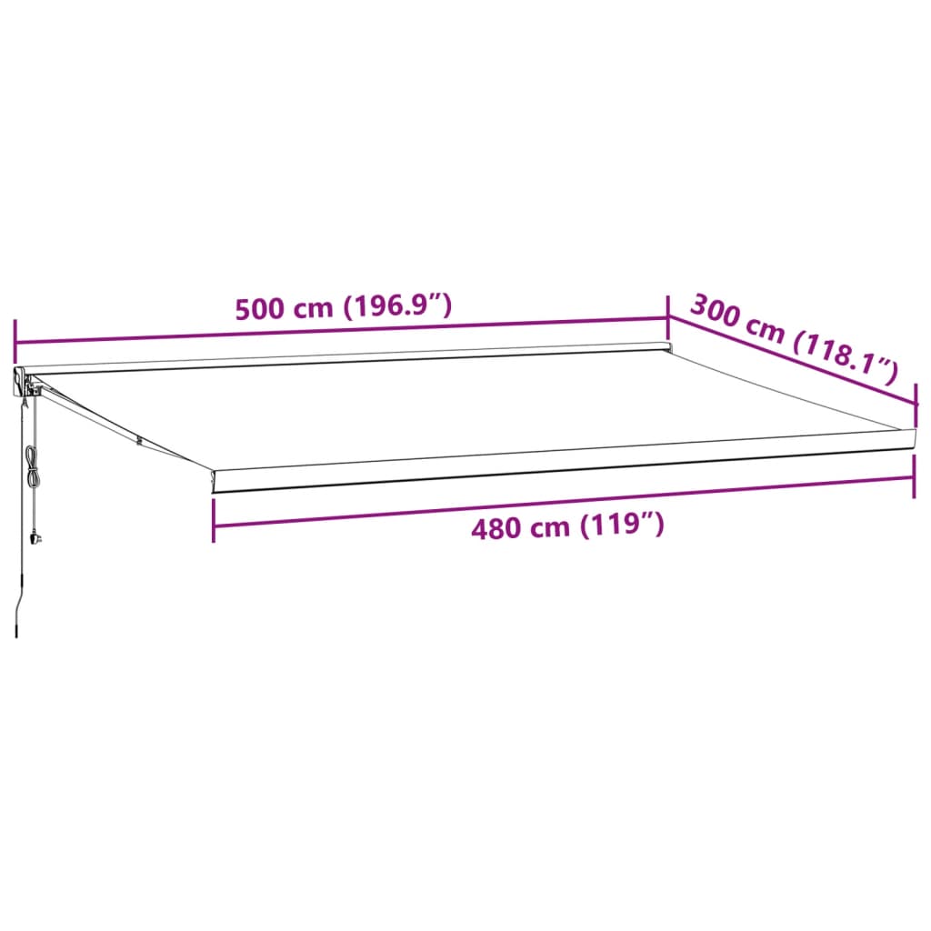 Braune automatisch einziehbare Markise 500x300 cm