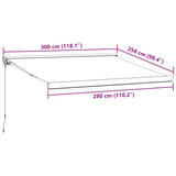 Einziehbare Markise anthrazit/weiß 3x2,5 m Stoff und Aluminium