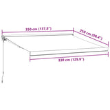 Einziehbare Markise in Anthrazit und Weiß, 3,5 x 2,5 m, Stoff/Aluminium