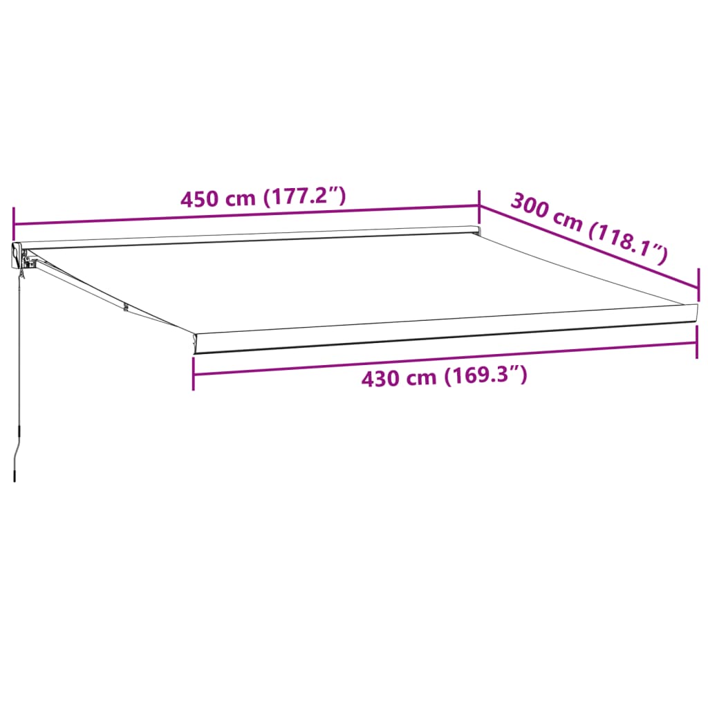 Anthrazit-weiße einziehbare Markise 4,5 x 3 m Stoff/Aluminium