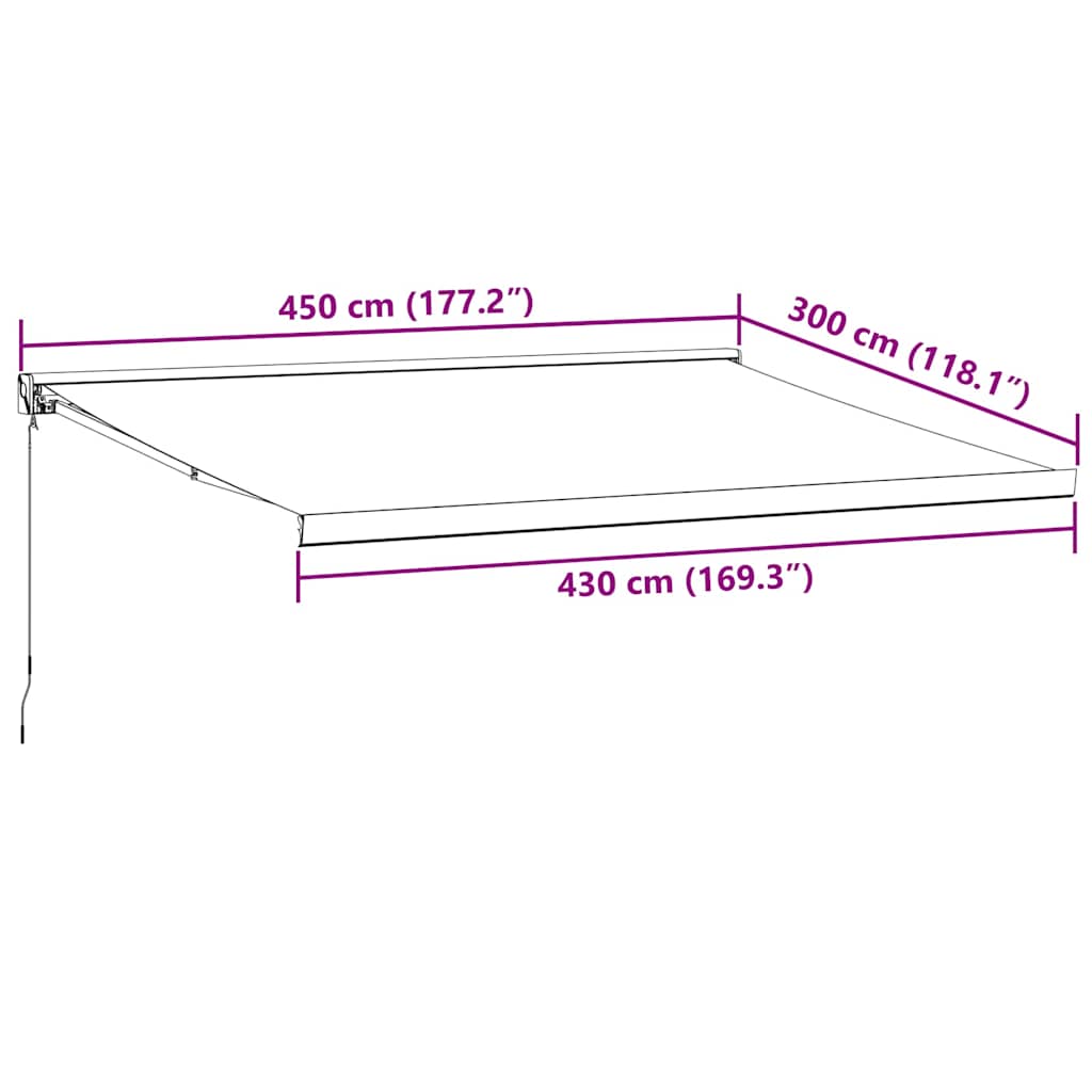 Anthrazit-weiße einziehbare Markise 4,5 x 3 m Stoff/Aluminium