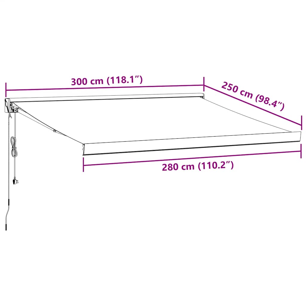 Einziehbare Markise anthrazit/weiß 3x2,5 m Stoff und Aluminium