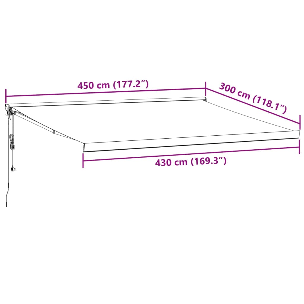 Anthrazit-weiße einziehbare Markise 4,5 x 3 m Stoff/Aluminium