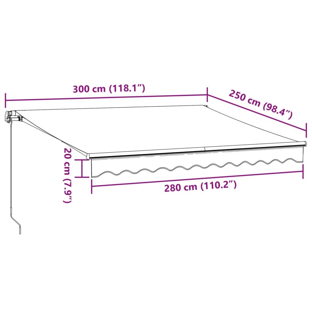 Ausziehbare manuelle Markise mit LED Anthrazitweiß 300x250 cm