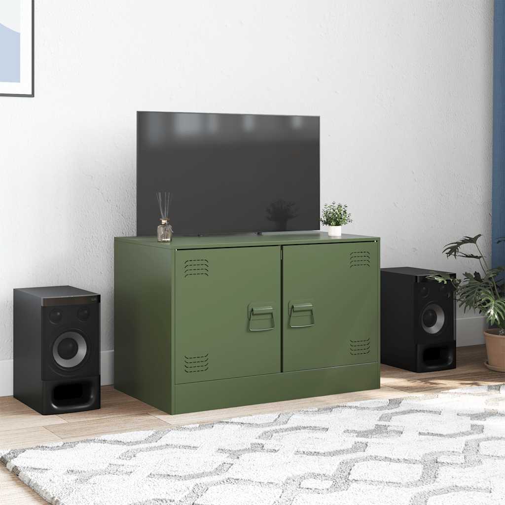 Meuble TV vert olive 67x39x44 cm acier