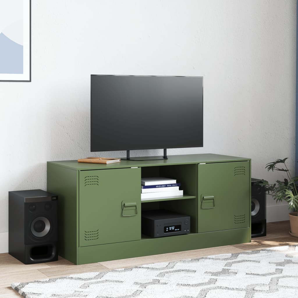 Meuble TV vert olive 99x39x44 cm acier