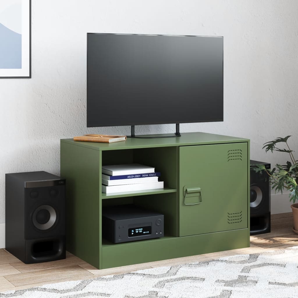 Meuble TV vert olive 67x39x44 cm acier