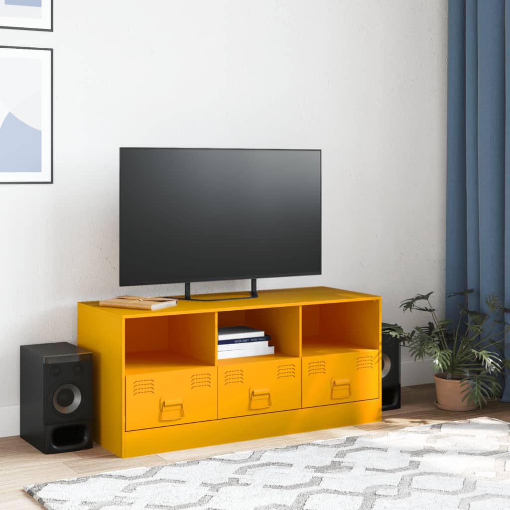 Meuble TV jaune moutarde 99x39x44 cm acier