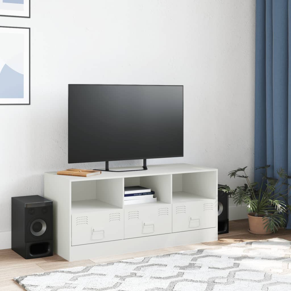 Meuble TV blanc 99x39x44 cm acier