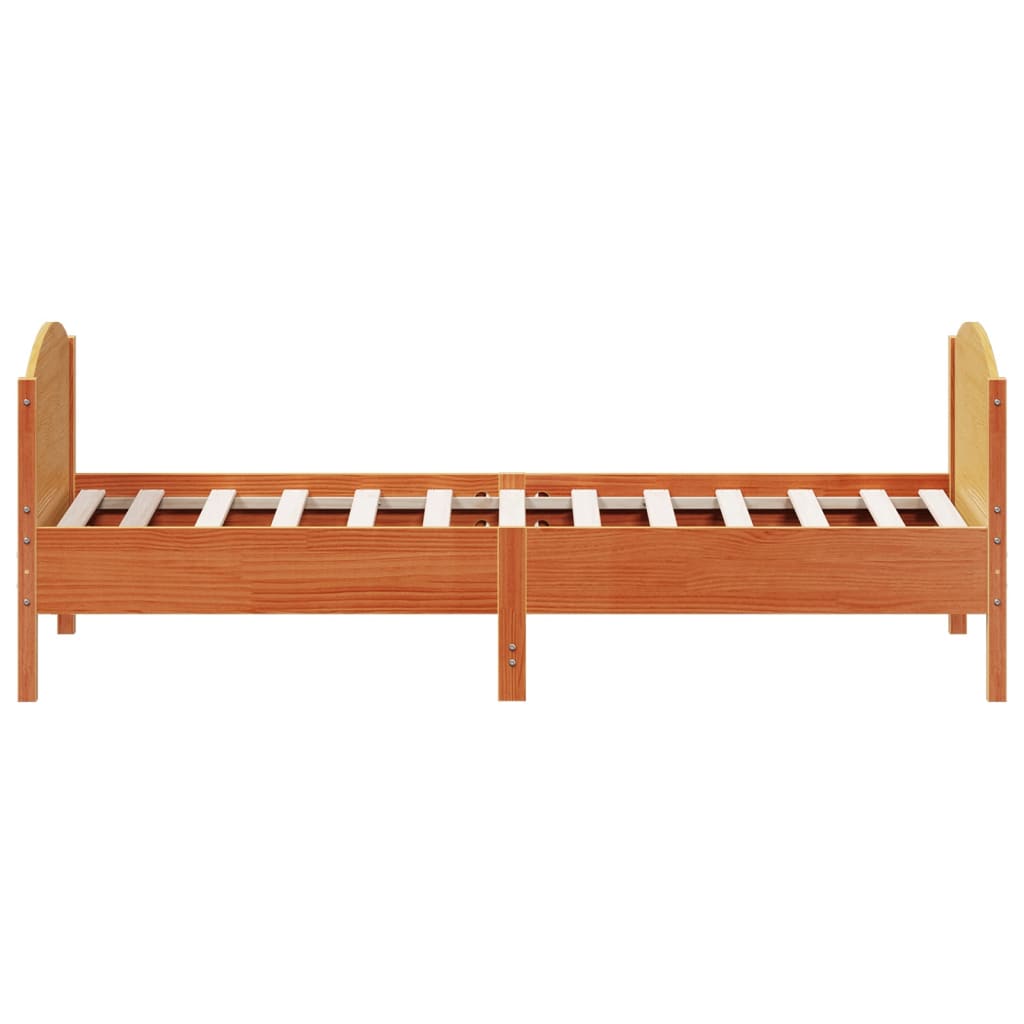 Bed frame without mattress brown wax 100x200cm solid pine wood