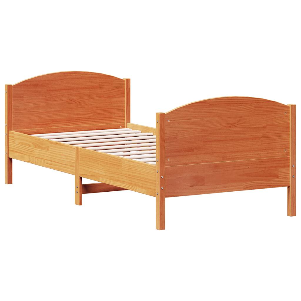 Bed frame without mattress brown wax 100x200cm solid pine wood