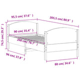 Bed frame without mattress white 90x200 cm solid pine wood