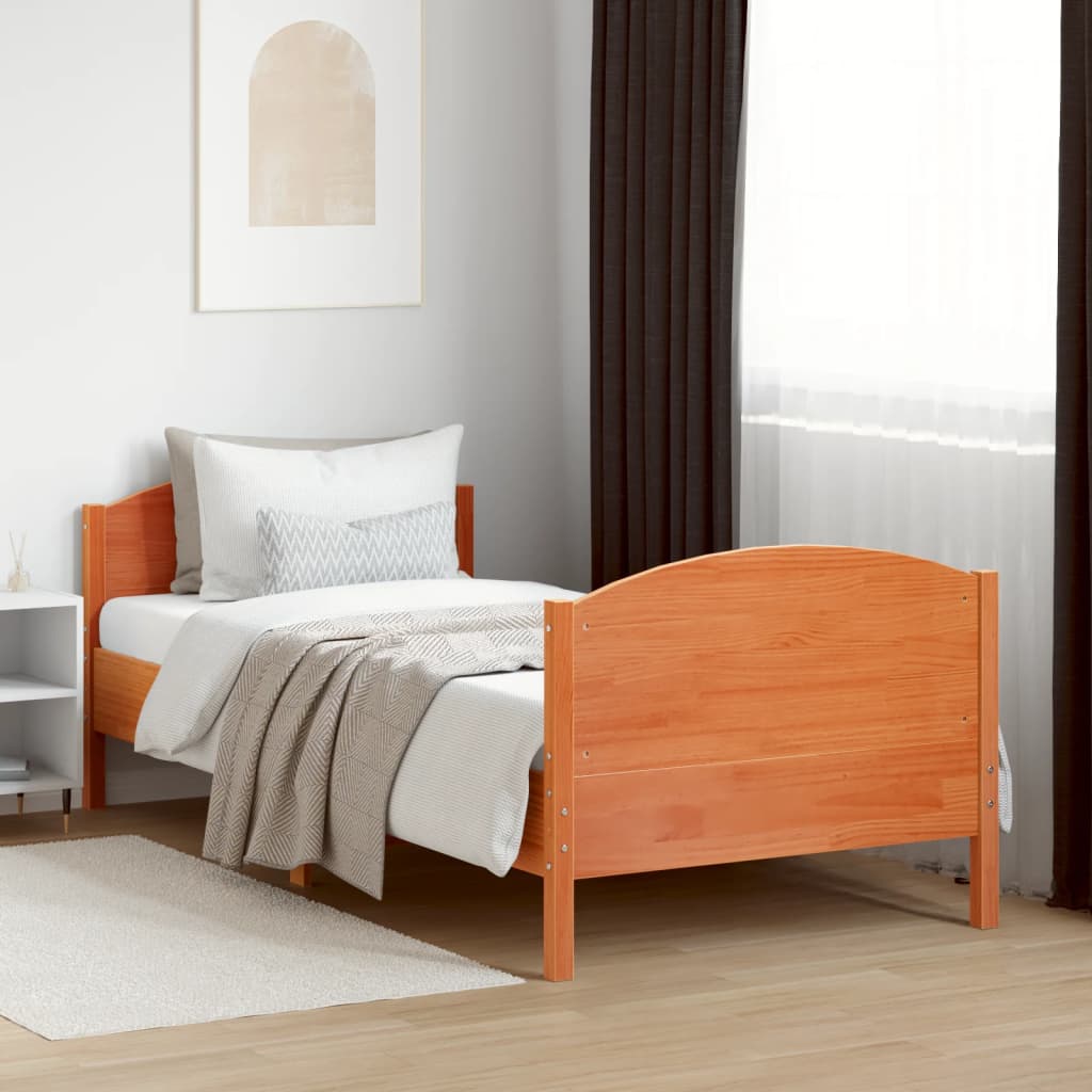 Bed frame without mattress brown wax 90x200 cm solid pine wood