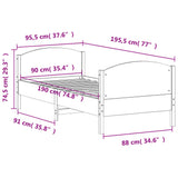 Bettgestell ohne Matratze 90x190 cm aus massivem Kiefernholz