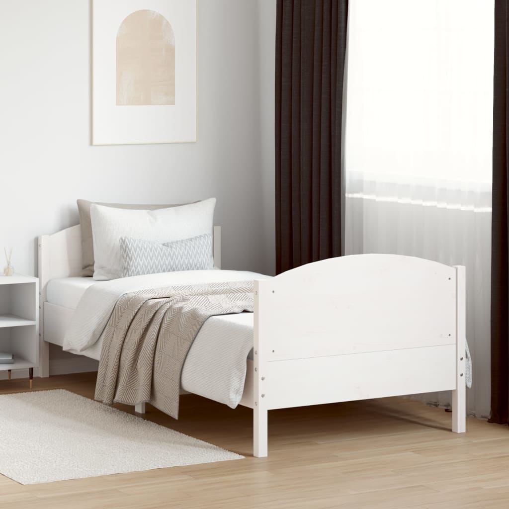 Bed frame without white mattress 75x190 cm solid pine wood