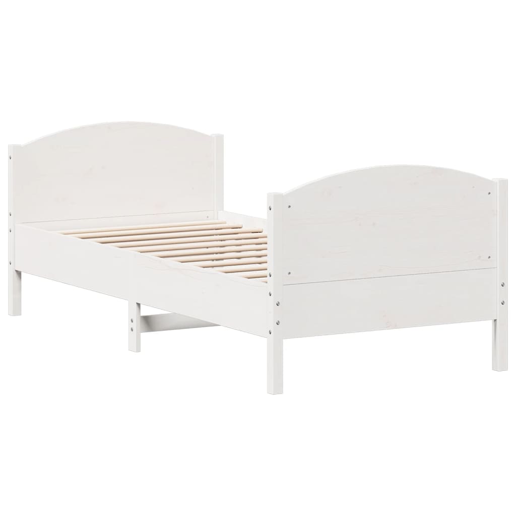 Bed frame without white mattress 75x190 cm solid pine wood