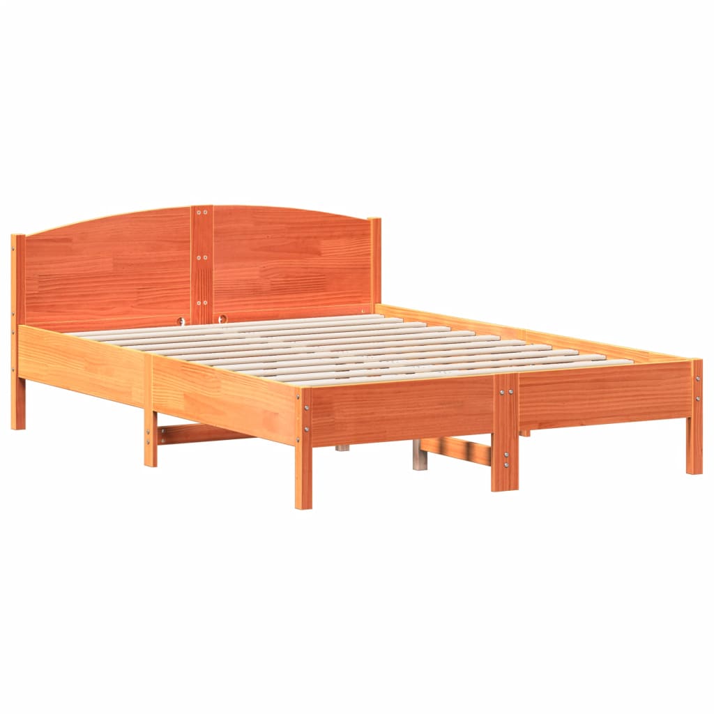 Bed frame without mattress brown wax 140x200cm solid pine wood