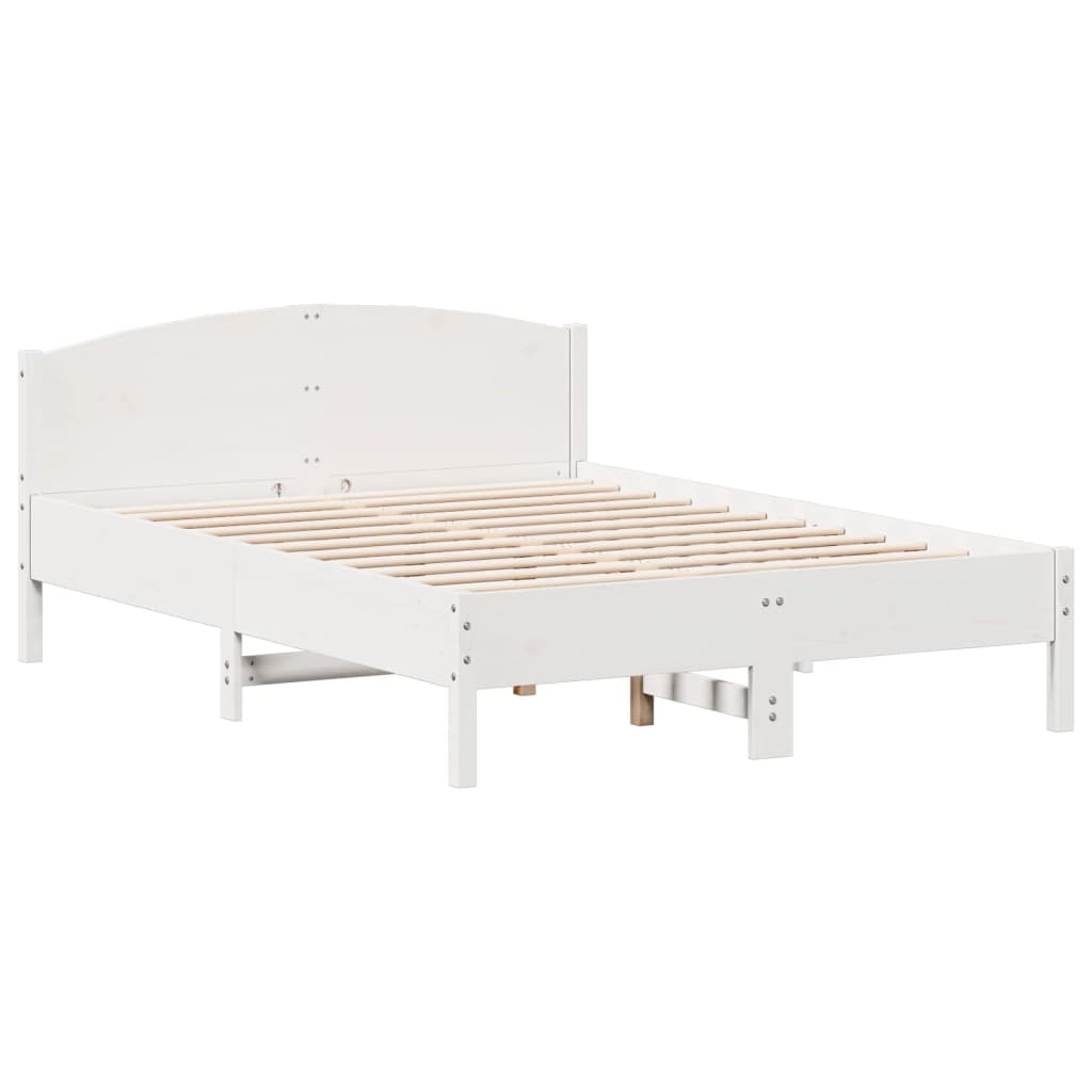 Bed frame without white mattress 140x190 cm solid pine wood