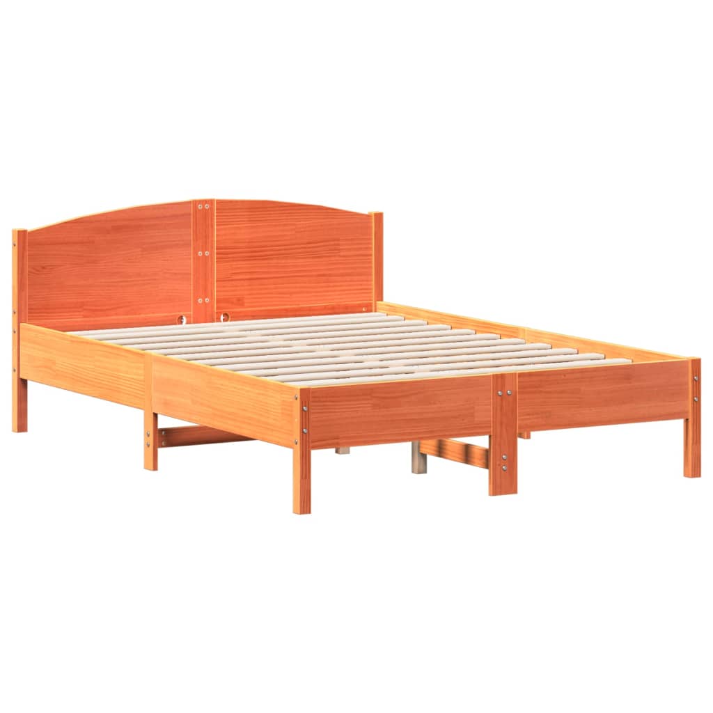 Cadre de lit sans matelas cire marron 140x190cm bois pin massif