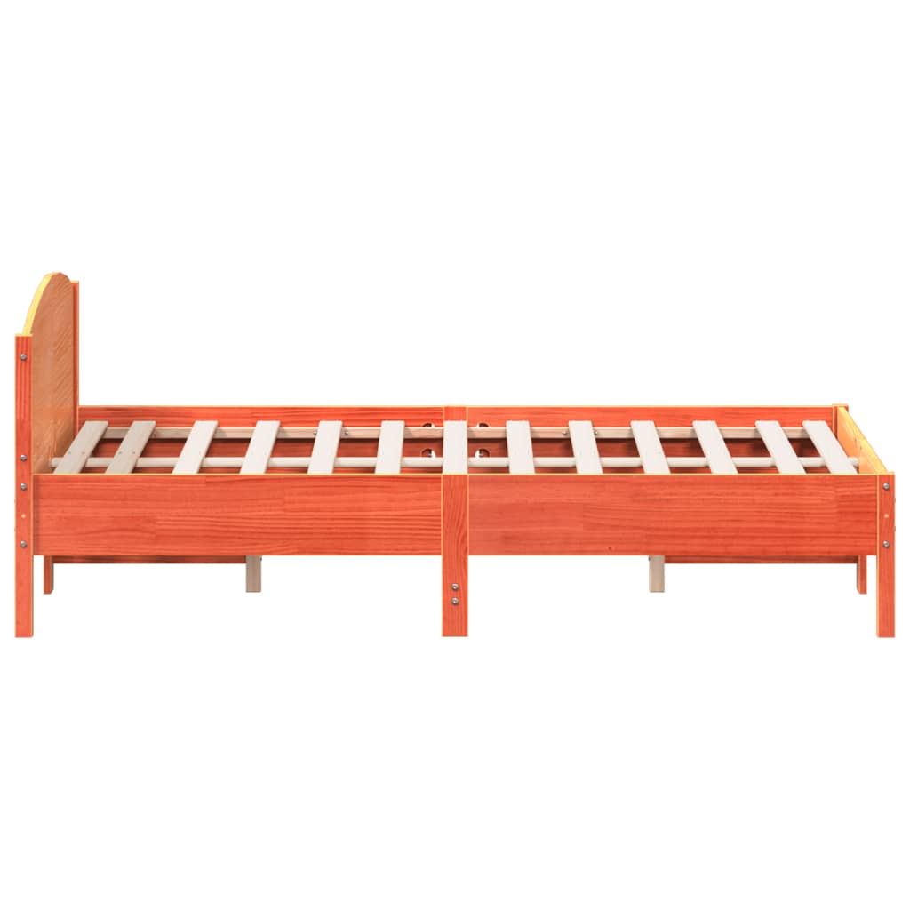 Bed frame without mattress brown wax 140x190cm solid pine wood