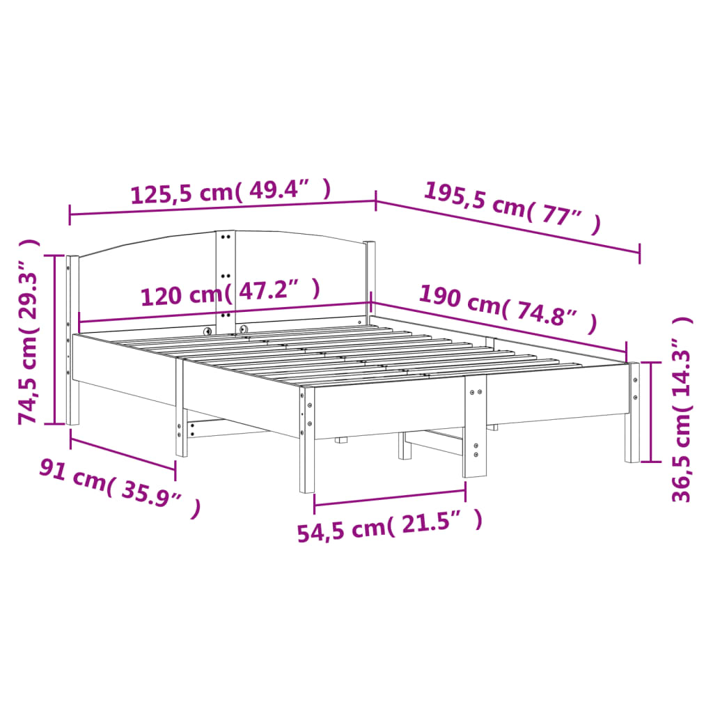 Cadre de lit sans matelas 120x190 cm bois de pin massif